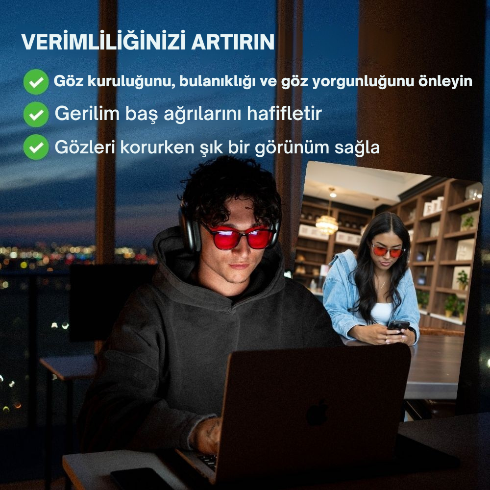Arleyn® Fokus Unisex Kırmızı Lens Mavi Işık Gözlüğü