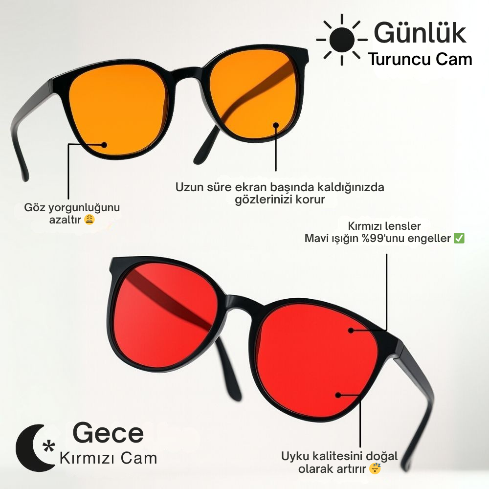 Arleyn® Fokus Unisex Kırmızı Lens Mavi Işık Gözlüğü